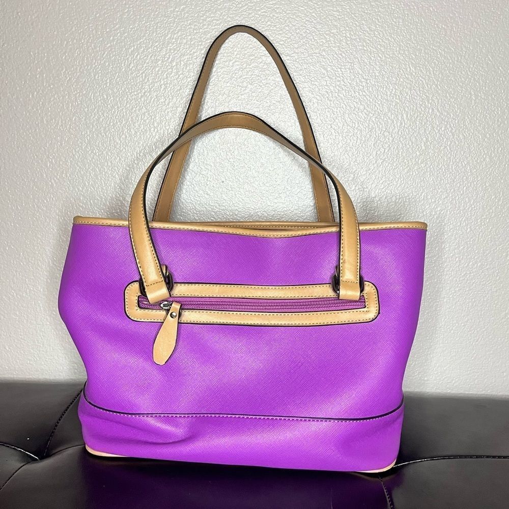 Giani Bernini Saffiano Bright Purple Tote Bag Leather Purse Medium Sized​​​ - Picture 3 of 15